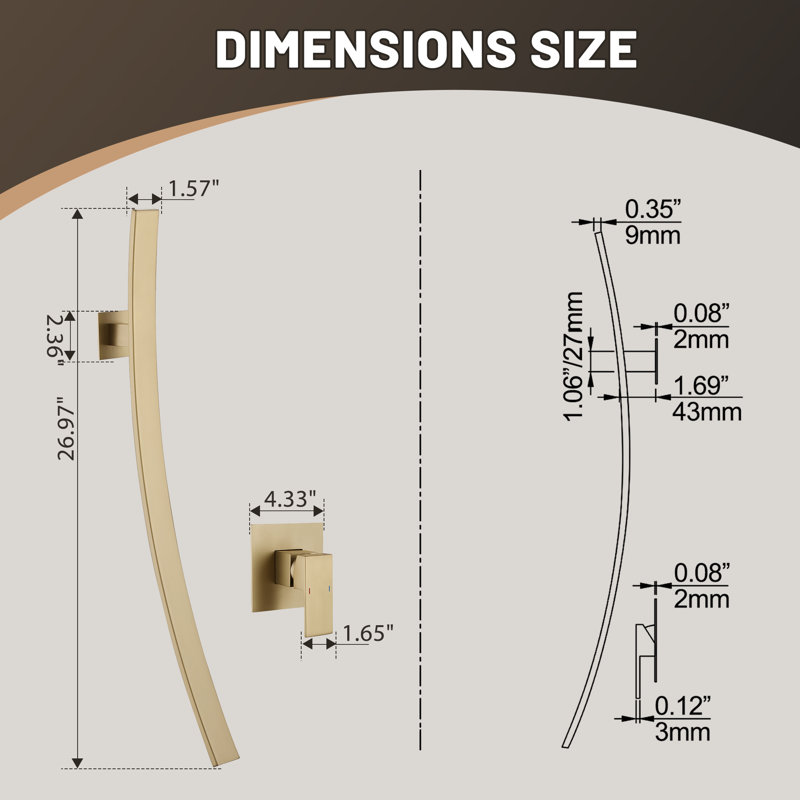 26.97" Creative Solid Brass Wall Mounted Bathroom Sink Faucet, Single Handle Waterfall Basin Faucet, Brushed Gold