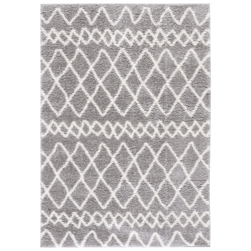 Gray and White Geometric Shag Area Rug, 5' x 7'
