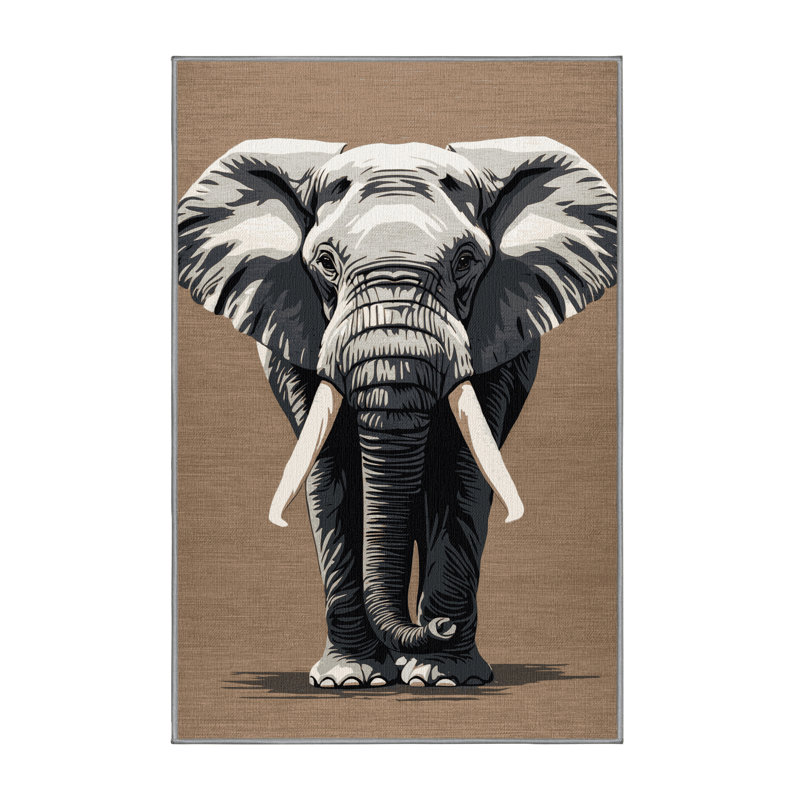  Tapis lavable avec éléphant d'Afrique, Rectangle 4pi x 6 pi