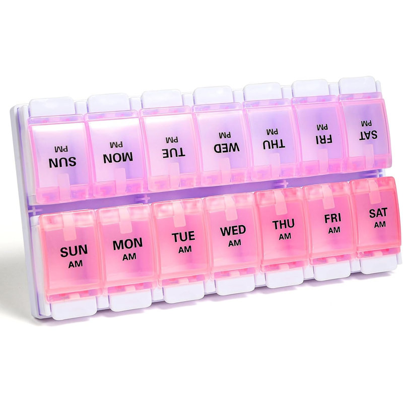  AM PM Weekly 7 Day Pill Organiser (mauve et rose)