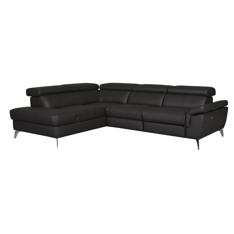 Manhattan Genuine Leather Reclining Corner Sofa with Storage and Adjustable Headrests & Adjustable Armrest, Left Hand Facing