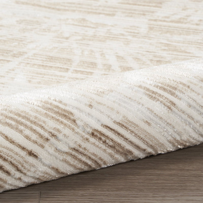 Ivory and Nude Floral Stripe Synthetic Area Rug 5' x 7'