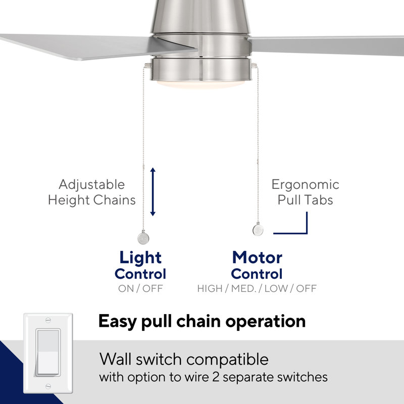 Ventilateur de plafond encastré à 3 tiroirs avec chaîne à tirer 27 po Hug et ensemble d'éclairage à DEL sélectionnable 2700K-3000K-4000K-5000K