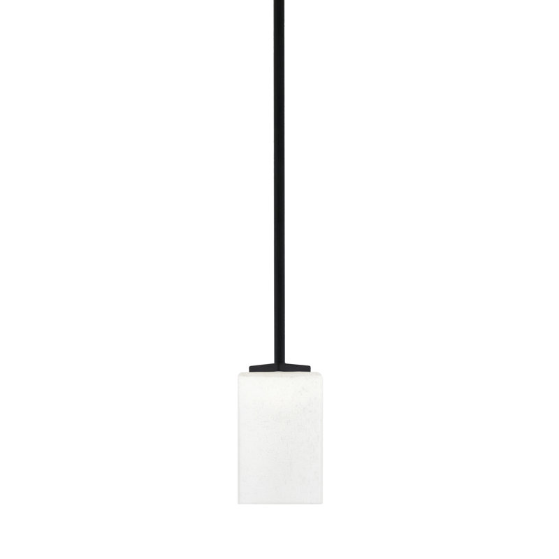 Mini-luminaire suspendu avec tige en verre Fausley, Givré, Noir mat, Blanc