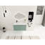 Meuble-lavabo de salle de bain 36 po avec lavabo en résine en forme de goutte et tablette latérale, blanc, compartiment de finition en contreplaqué à fermeture douce moderne