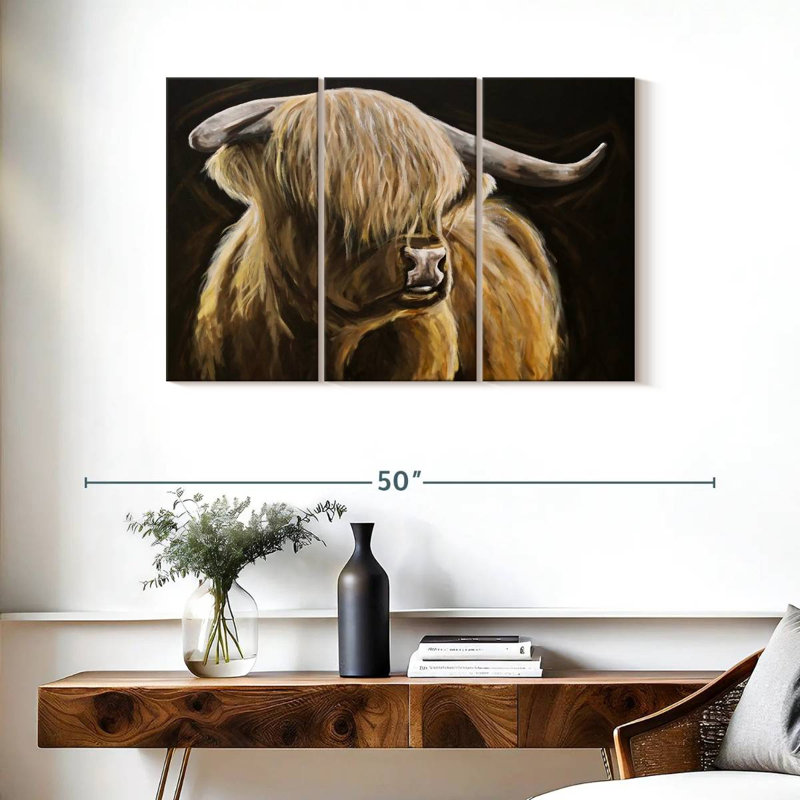 Brampt Highland Cow sur fond noir I, H 24 po x l 38 po