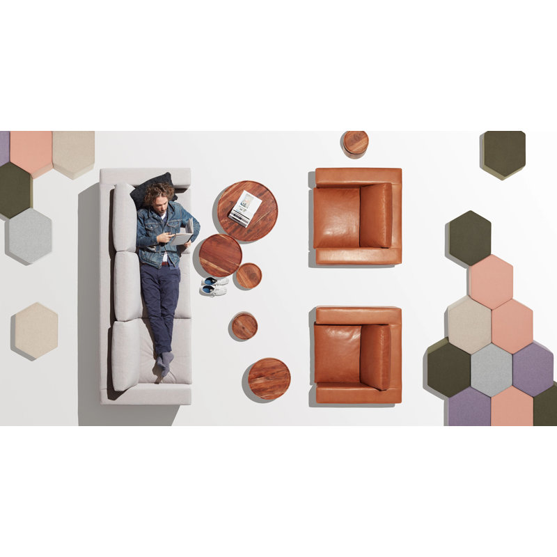 Hecks Hexagon Ottoman, Oyster Genuine Leather