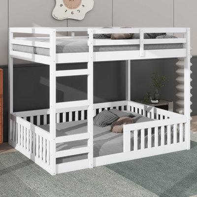Lit superposé en bois double avec lit double et échelle de sécurité