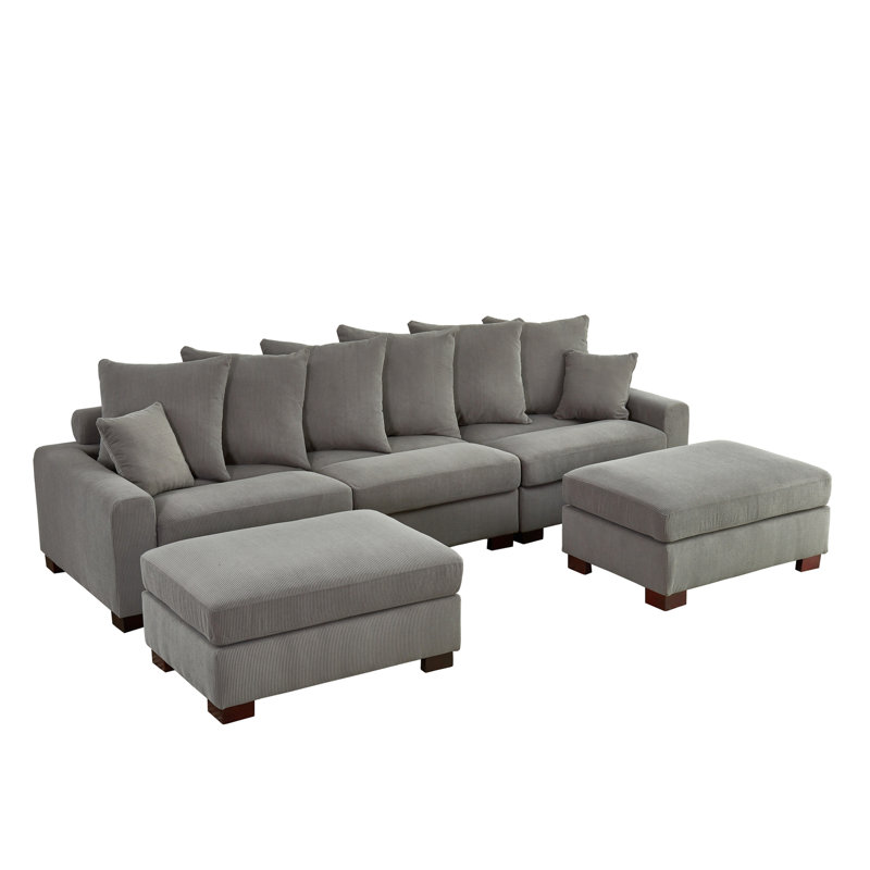 Grey Corduroy Modular Sectional , 5 Seater Oversized Convertible L & U Shaped With Charming High Foam Cushions Couch In Corduroy, Soothing
