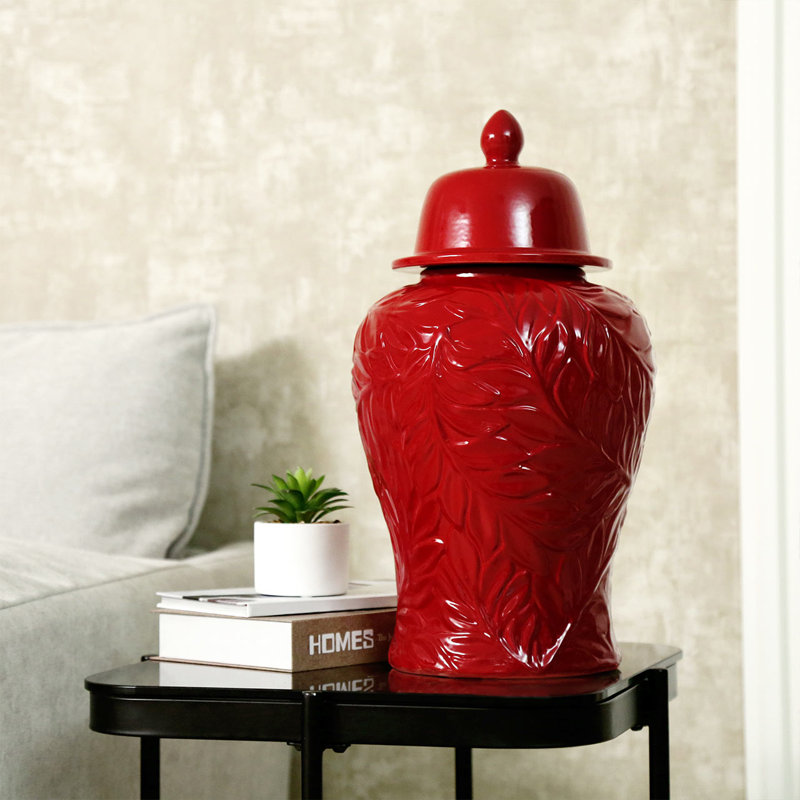 Ceramic / Porcelain Decorative Urns & Jars, Red, 46cm H x 24.50cm W x 24.50cm D