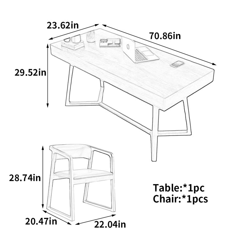 Uniquely designed desk, 29.52" H x 70.86" W x 23.62" D