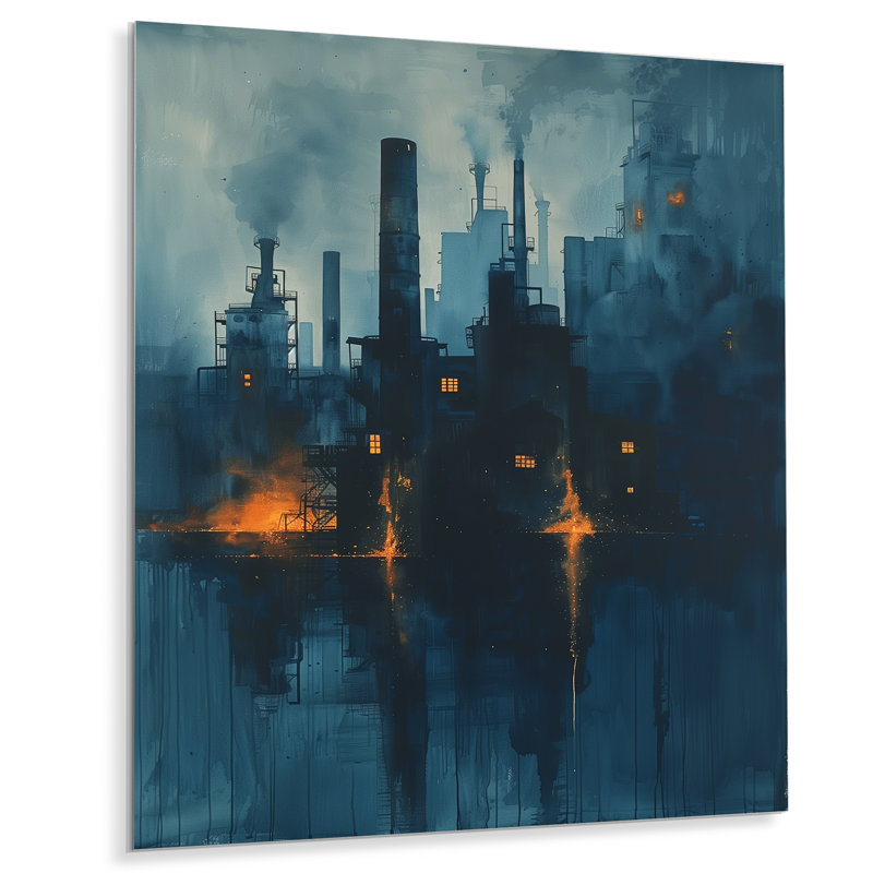 Impression d'art mural jaune et bleu de l'usine Metropolis I - usines, Métal métal, H 44 po x l 34 po x P 1,5 po
