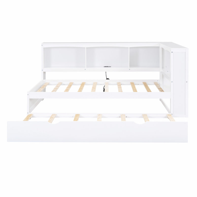 Twin Daybed with Trundle, Storage Cabinets, and USB Ports for Enhanced Functionality, White