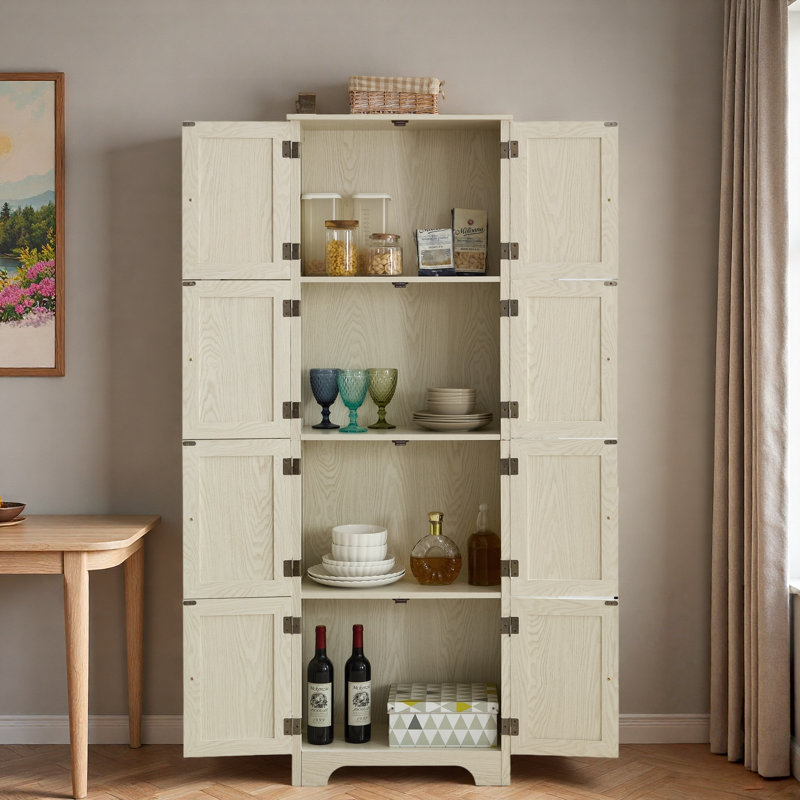 Armoire haute avec 8 portes et 4 tablettes, Blanc