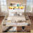 Queen Bed Frame With 6 Drawers And Storage Headboard, Farmhouse Metal Platform Bed With Charging Station And Led Lights, Wood Queen Size Storage Beds For Bedroom, No Box Spring Needed, White-803196059-803196060