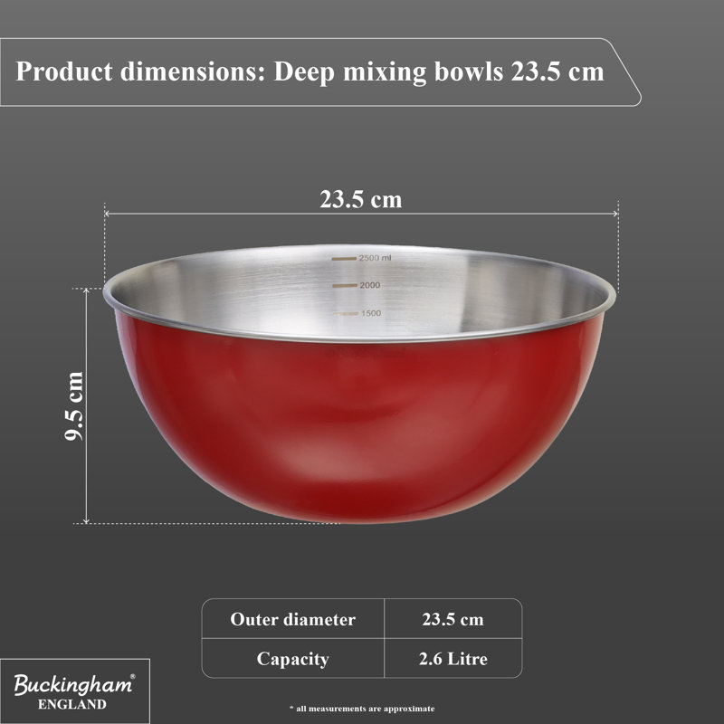 Buckingham Stainless Steel Deep Mixing Bowl Colour Coated  , Red