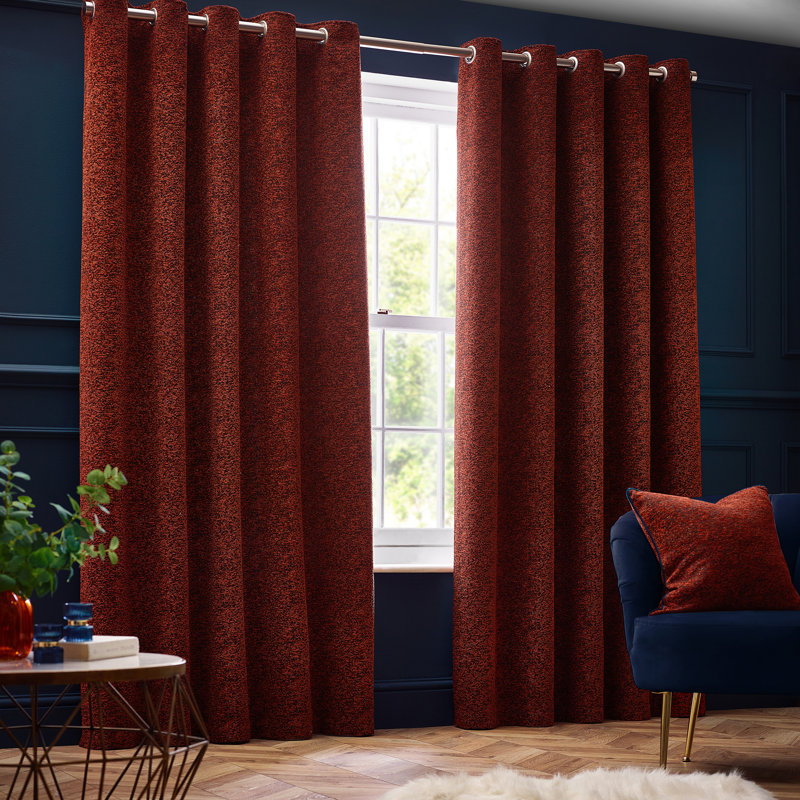 Chenille Room Darkening Eye Curtains, Copper, 229cm Width x 183cm Drop
