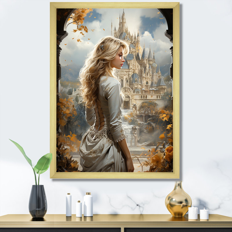 Fairytale Princess Castle - Fantasy, art mural, H 32 po x l 16 po x P 1 po, Cadre flottant noir