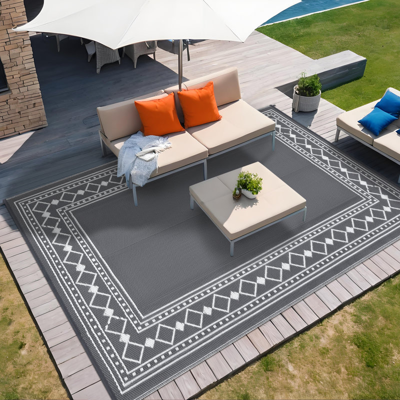 Tapis d'extérieur imperméable à l'eau, Grey, Rectangle 9 pi x 12 pi