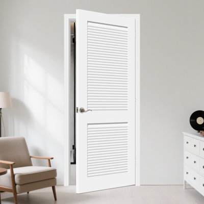 80" Height Interior 2-panel Full Louvered Wood Primed Shaker Slab Door