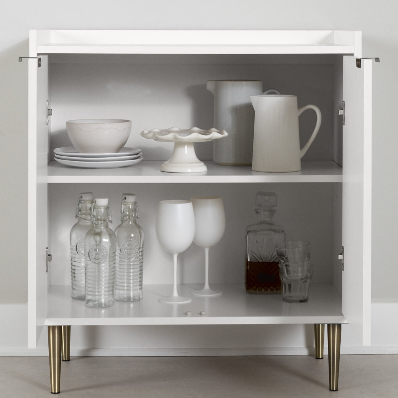 White and Gold Mid-Century Modern 2-Door Storage Cabinet