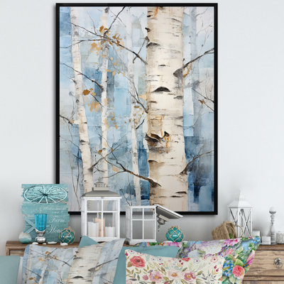 Bouleaux blancs, forêt, paysage d'hiver - arbre, art mural