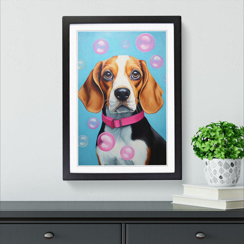 Beagle Bubble Gum - Framed Print, 34cm H x 25cm W x 2cm D, Black