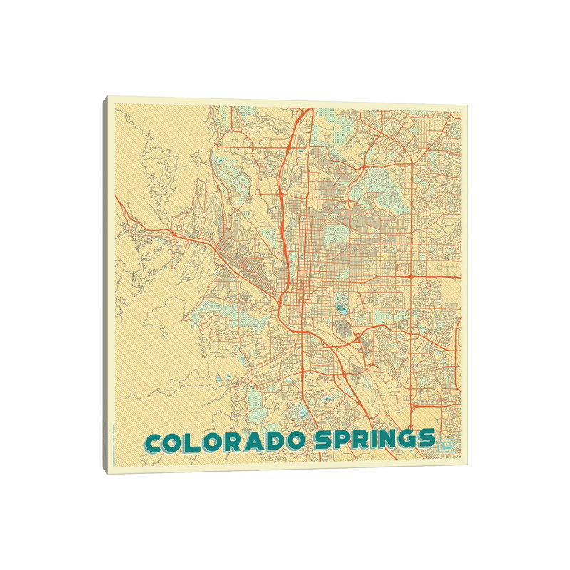 Colorado Springs Retro Urban Blueprint Map by Hubert Roguski - Wrapped Canvas Print, 30.48 cm H x 30.48 cm W