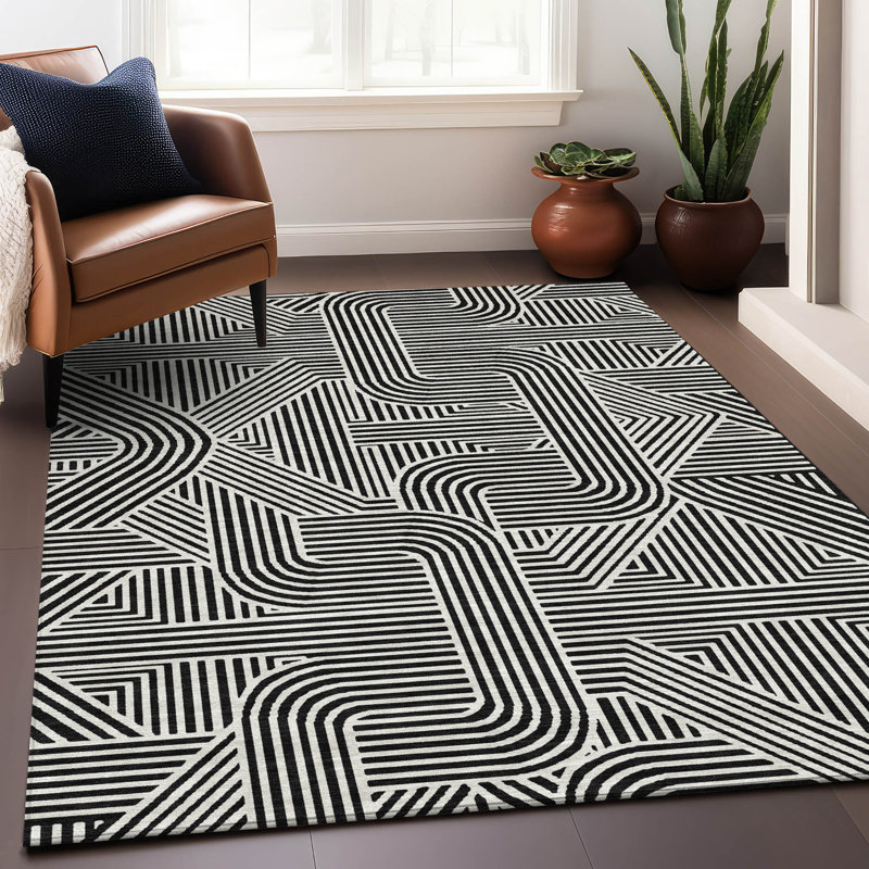 Tapis noir Prisco lavable à la machine de qualité supérieure, Rectangle 10 pi x 14 pi