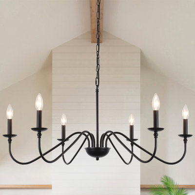 Plafonnier de style lustre noir classique / traditionnel à 6 lumières Buckhurst pour salon, vestibule, vestibule, l 34,64 po x H 76,77 po 