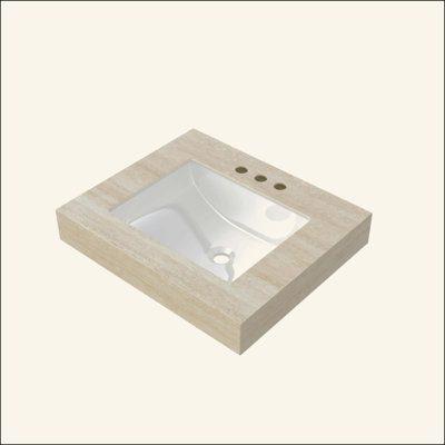 Comptoir en pierre frittée et lavabo encastré en céramique avec trois trous de robinet pré-percés standard, sans armoire, sans robinet et couvercle d'évier
