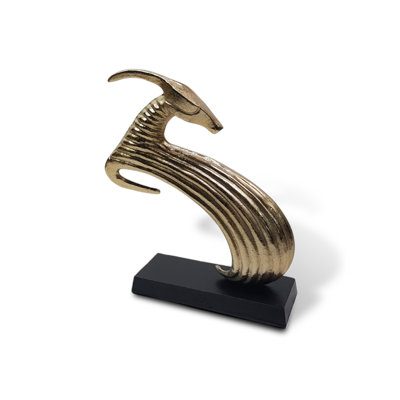 Gold Bronze Aluminium Antelope Sculpture - Abstract Decorative Figure on Black Base for Home Accessories