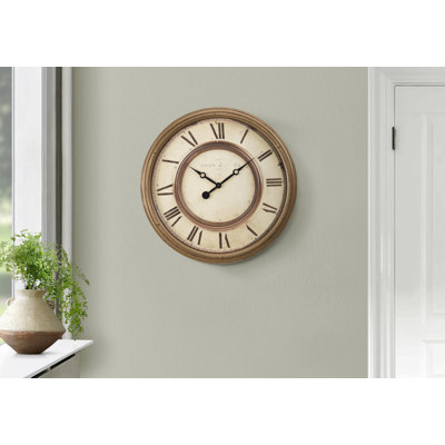 Clocks, 20" Round, Wall Clock, Antique Brown, Transitional