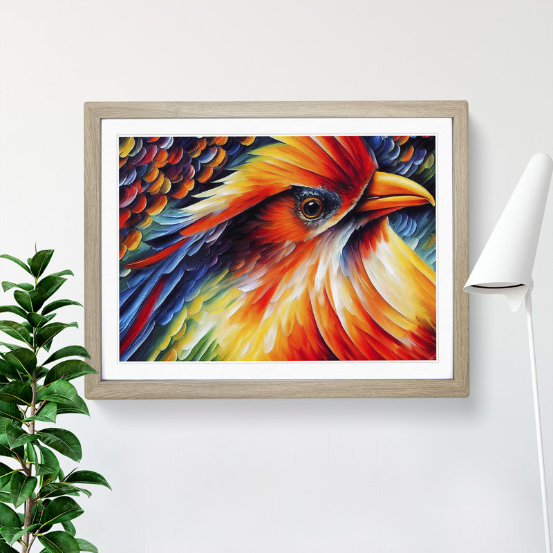 Cardinal Bird Vol.3 Abstract - Single Picture Frame Print, 34cm H x 46cm W x 2cm D, Oak Framed