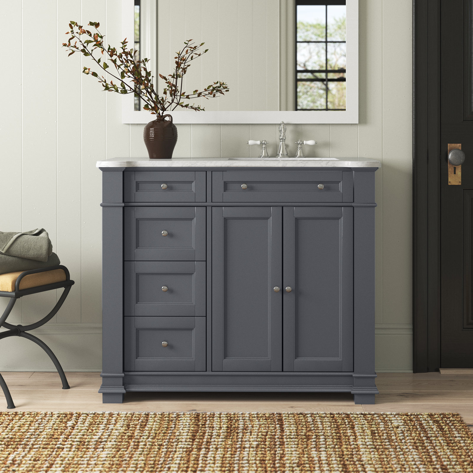 Rea 42" Carrara Marble Single Bathroom Vanity, Gray