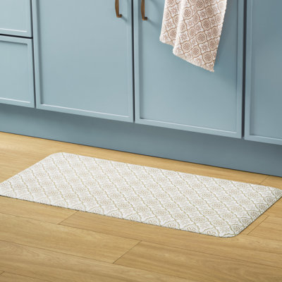 DRAPER JAMES Allover Geo Floral Bistro Bevel Edge Comfort Kitchen Mat, Natural, 20"x39"
