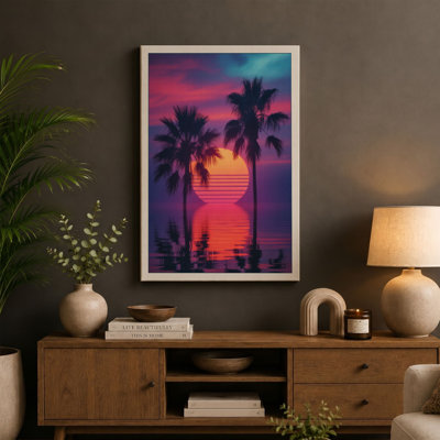 Tropical Sunset Paradise Retro - Wrapped Canvas