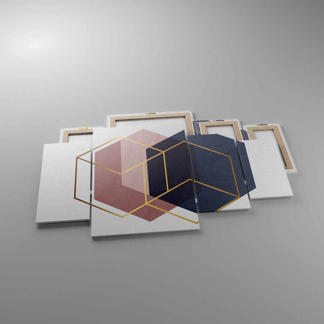 4-tlg. Leinwandbilder-Set Hexagons Modern Gold