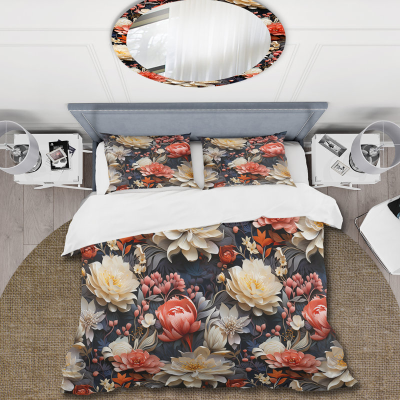 Florescence Floral Pattern - Ensemble de housse de couette à motif floral, Housse de couette simple + 1 taie décorative stan