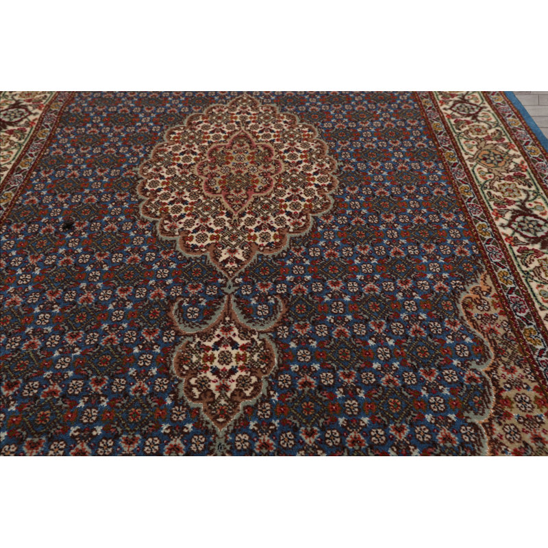 Tapis de couloir traditionnel en laine noué à la main 300 KPSI bleu 2 pi 8 po x 11 pi 7 po