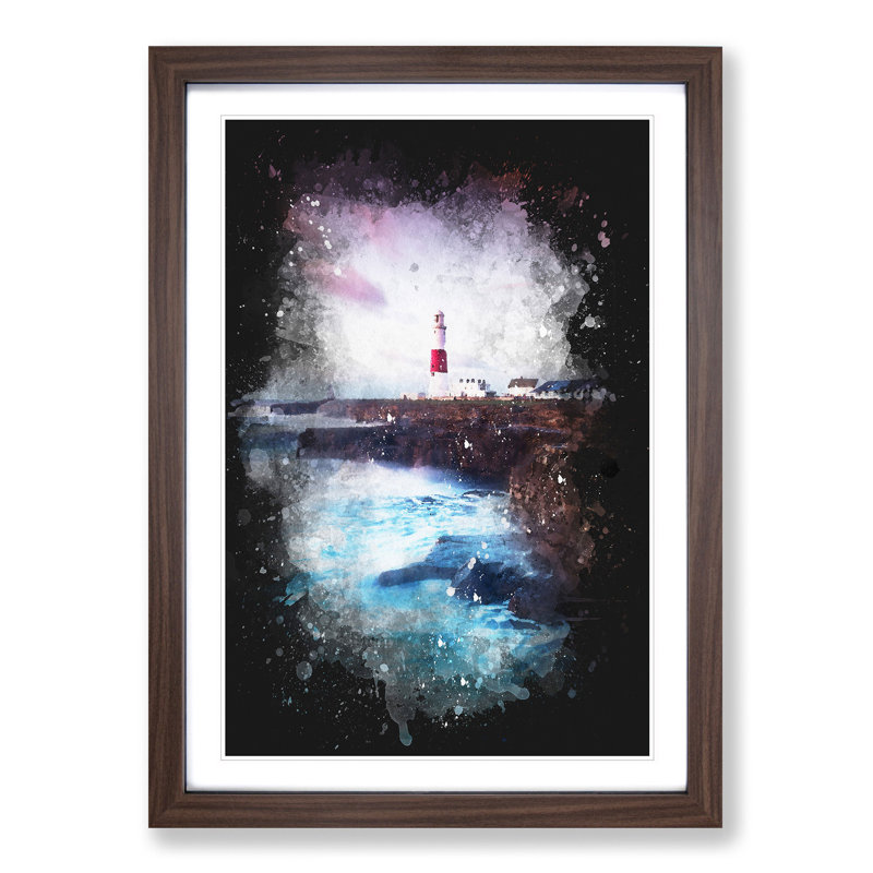 Portland Bill Lighthouse in Dorset Abstract - Picture Frame Graphic Art Print, Walnut Framed, 87cm H x 62cm W x 2cm D