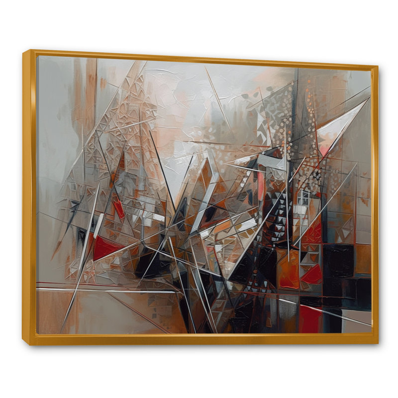 «Exploration cubiste des abstractions II - Cubisme abstrait», reproduction sur toile, L 32 po x H 16 po, Cadre flottant doré