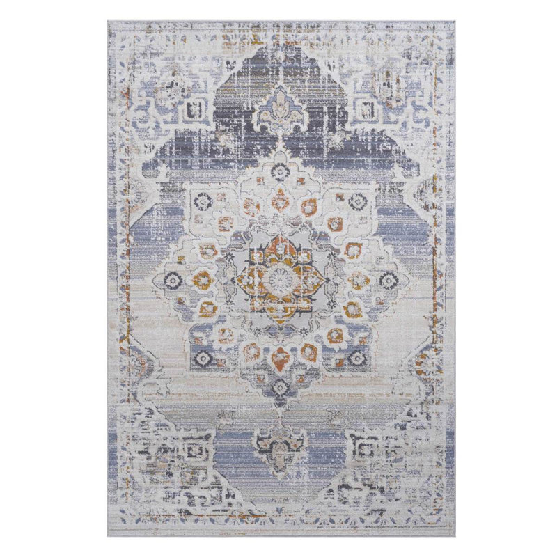 PAYAS Collection 6X9 Cream / Gold / Medallion Area Rug, Cream/Gold, Rectangle 6'7" x 7'9"