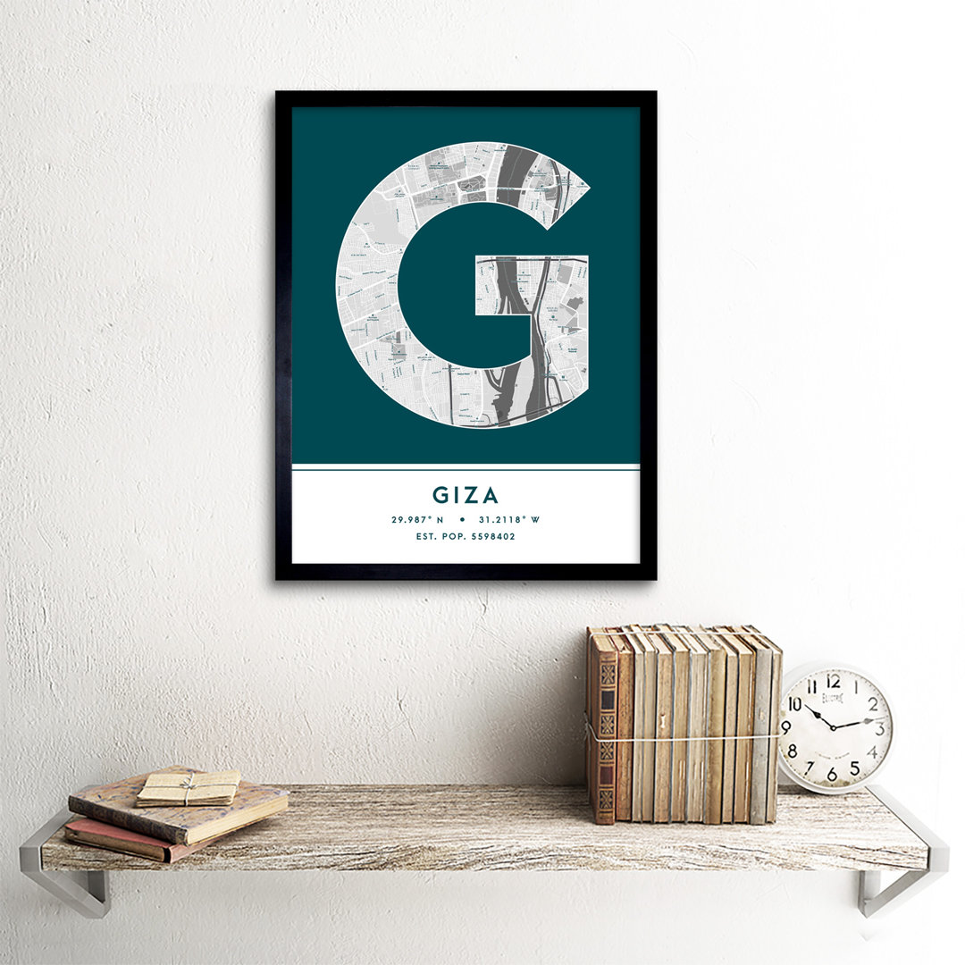 Giza City Map Giza Teal by Wee Blue Coo - Single Picture Frame Typography
