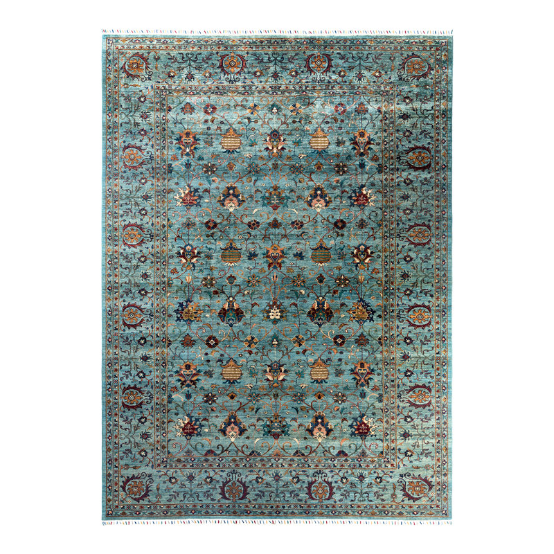 Tapis unique noué à la main Tribal - bleu clair, 8 pi 9 po x 12 pi 0 po Tribal