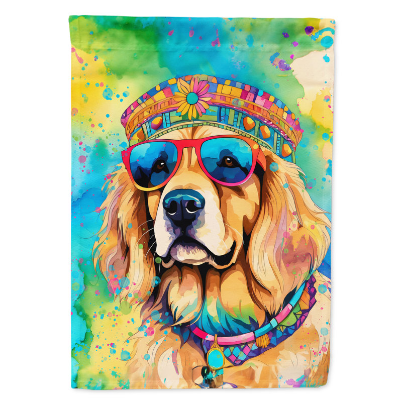 Drapeau de jardin Hippie Dawg, Teal Golden Retriever