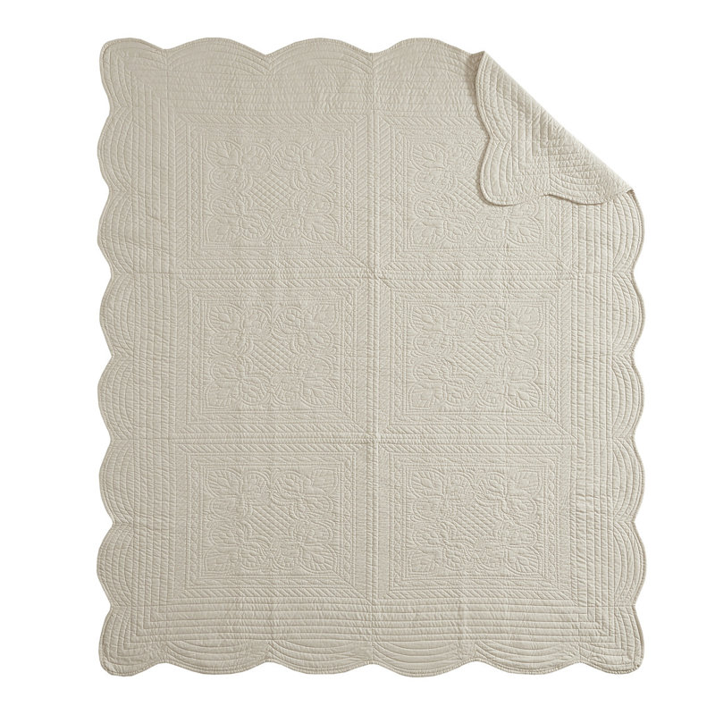 Oversized Quilted Throw With Scalloped Edges 60X72", Cream