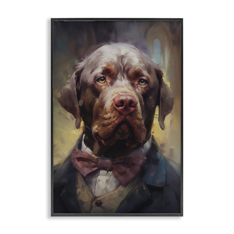 Chien en costume intemporel, estampe numérique, design par Wumples, H 18 po x l 12 po, Giclée encadrée noir minuit