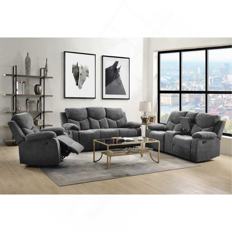 Kalen Grey Chenille Sofa W/ Drop Down Table