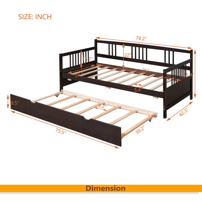 Lit de jour simple Lit en bois avec lit gigogne simple, Espresso